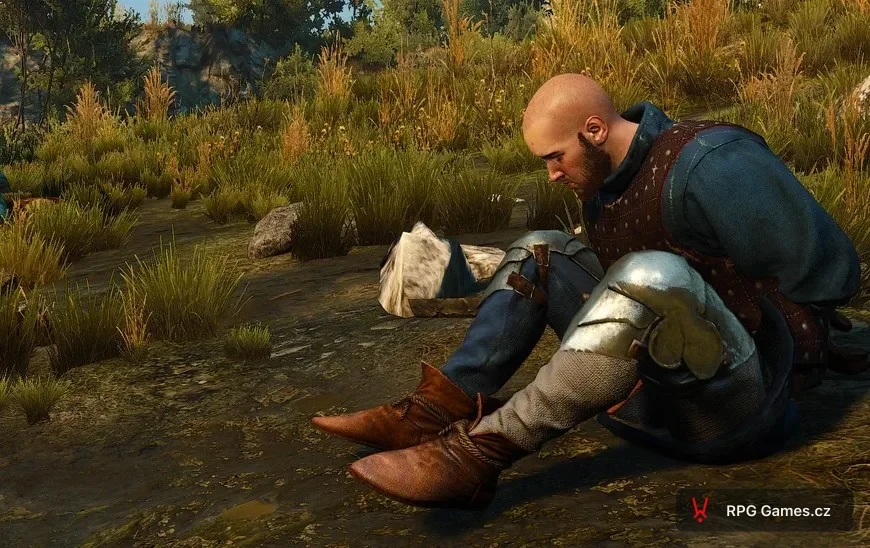 Quest Der Gnade der Fremden ausgeliefert in The Witcher 3 — gefesselter John Verdun am Ufer westlich von Mulbrydale