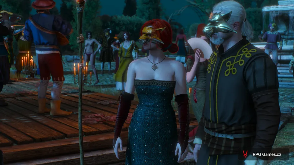 Bal na statku Vegelbud — Triss s liščí maskou a Geralt s vlčí maskou, Zaklínač 3