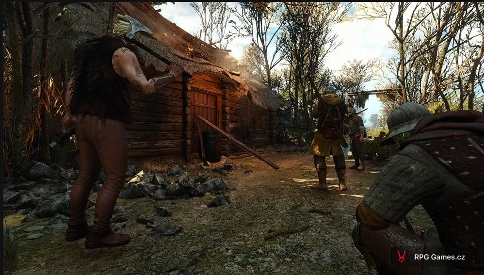 Quest Tod durch Feuer in The Witcher 3 — brennende Hütte und Banditen beim Dickköpfebruchsteinbruch in Velen