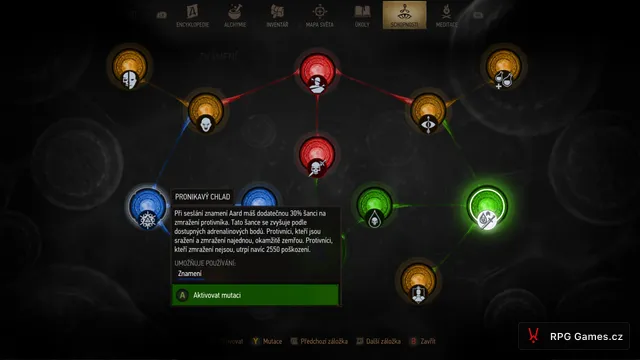 Mutace Pronikavý chlad ve stromu mutací u buildu na Aard v Remasteru