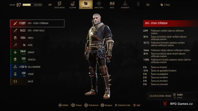 Statistiky hráče s vysokým DPS ocelového meče v Remasteru