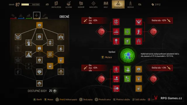 Menu schopností se sloty mutagenů a mutací Vytržení v Remasteru