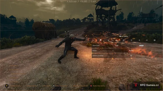 Fotorežim s bouřkou a denní dobou při záběru na Igni ve Velenu v Remasteru Zaklínače 3