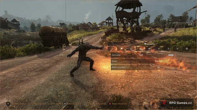 Menu počasí Šedé nebe ve fotorežimu nad vesnicí v Remasteru Zaklínače 3