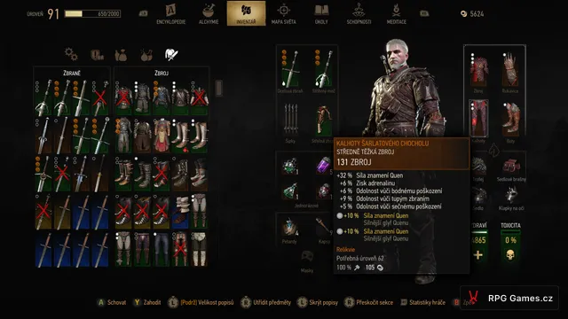Tooltip kalhot Šarlatového chocholu v inventáři Zaklínač 3
