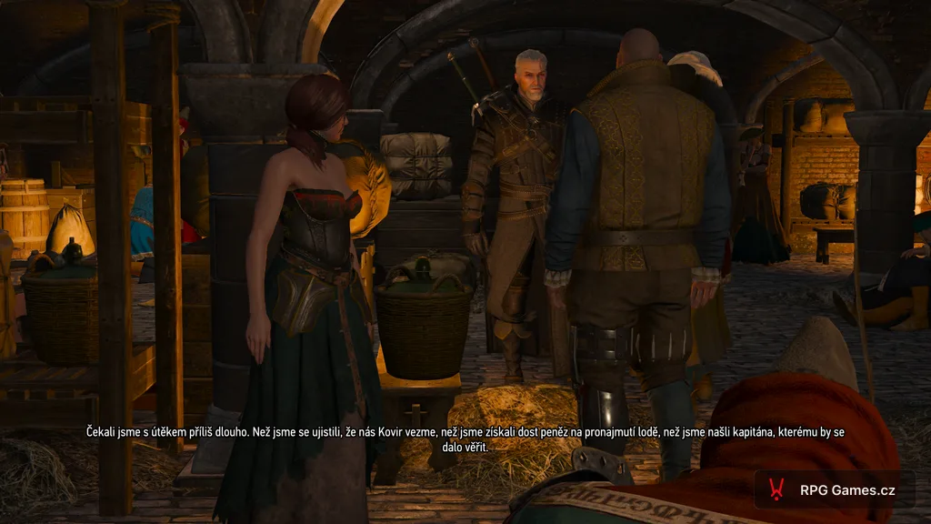 Triss, Geralt a Dijkstra ve sklepě u mágů před útěkem z Novigradu, Zaklínač 3