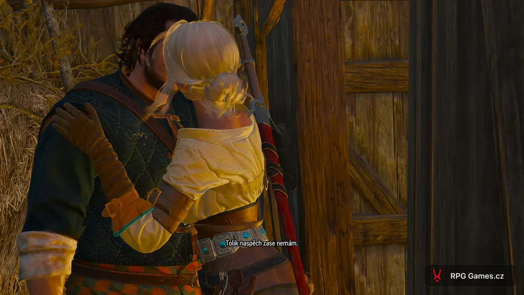Ciri líbá Skjalla u stájí v Lofotenu, Zaklínač 3