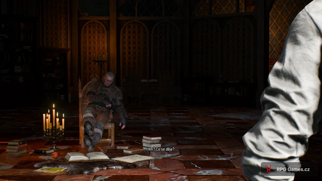 Vesemir spí u knih o ghúlech v Kaer Morhen — úvodní sen, Zaklínač 3