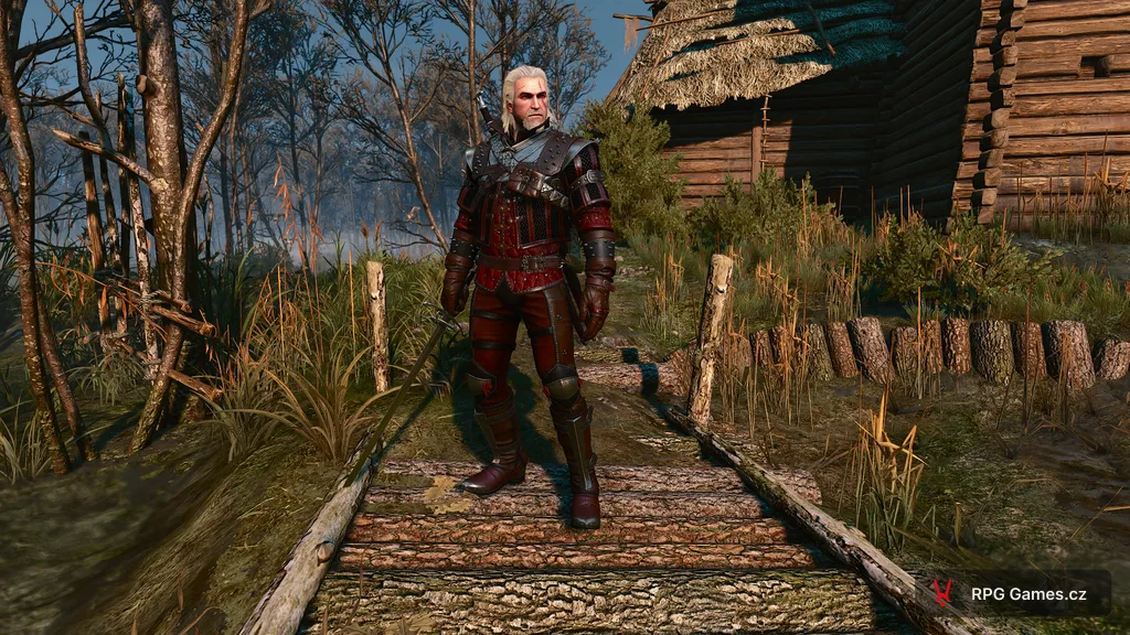 Geralt ve velmistrovské vlčí zbroji s ocelovým mečem, Zaklínač 3