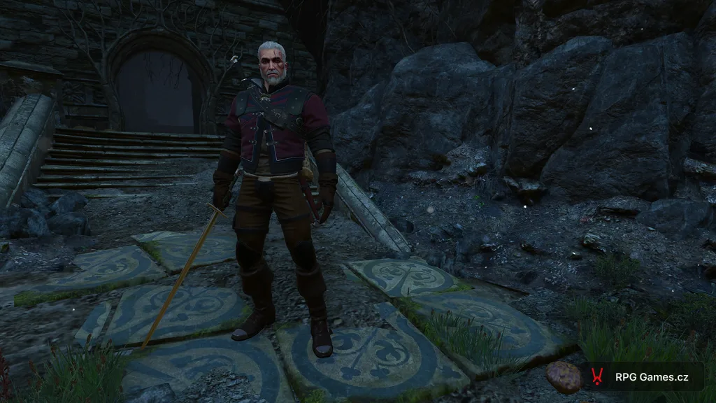 Geralt ve vylepšené vlčí zbroji s ocelovým mečem, Zaklínač 3
