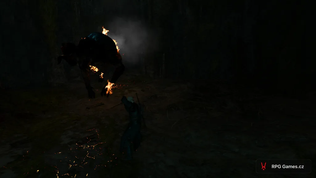 Vřešťan v plamenech v jeskyni, Geralt se stříbrným mečem — Zaklínač 3