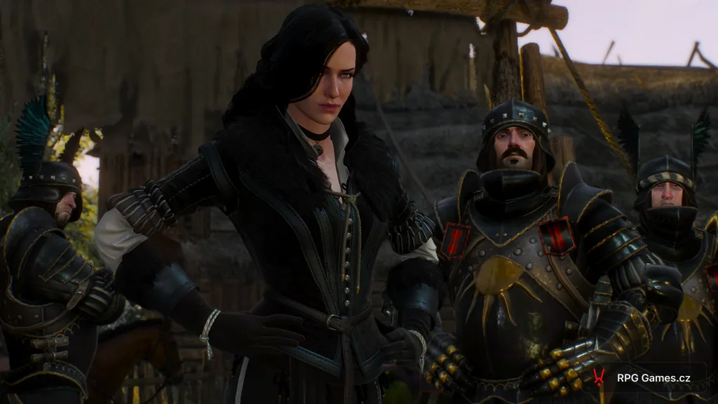 Yennefer s nilfgaardskými vojáky před hospodou v Bělosadu, Zaklínač 3
