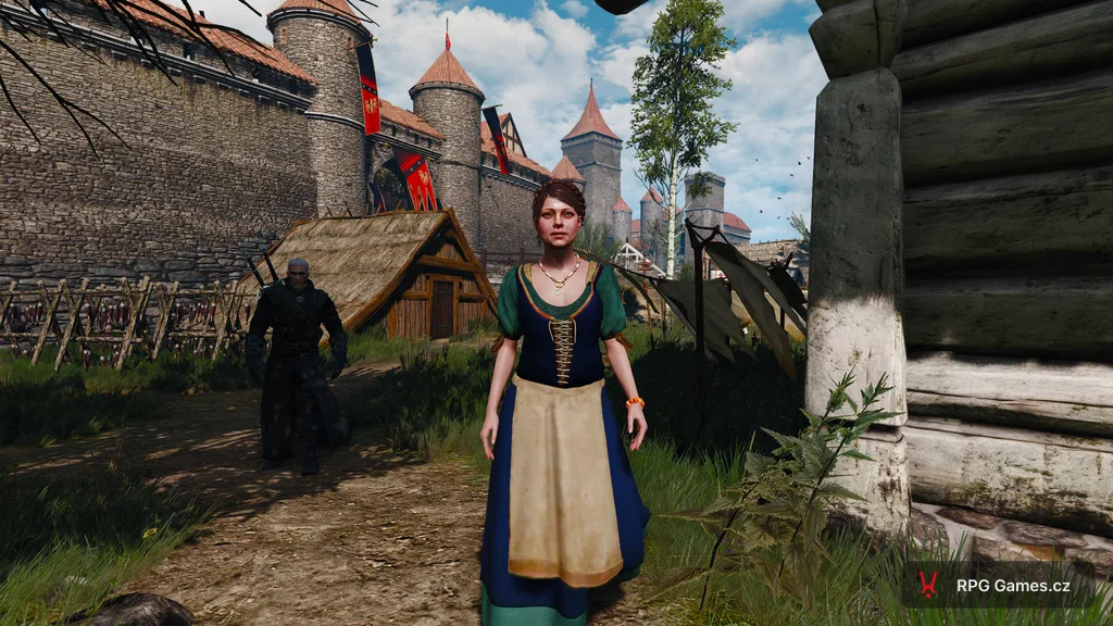 Vespula v zástěře u prádelny u hradeb Novigradu, Geralt za ní, Zaklínač 3